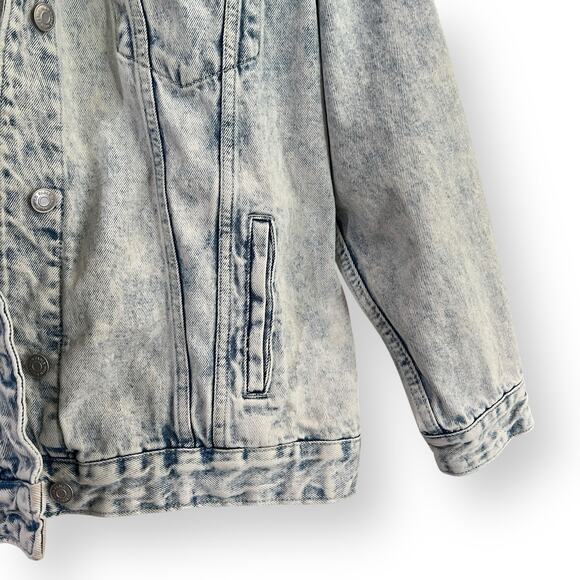 Wild Fable Rustic Acid Wash Denim Jacket Women Large Oversized Button Up Pocket - Picture 3 of 10